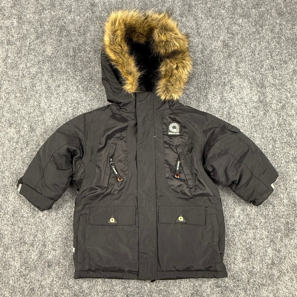 VTG Akademiks Kids‎ Black Winter Parka Jacket Fur Hood Puffer Down Blend Size 4T